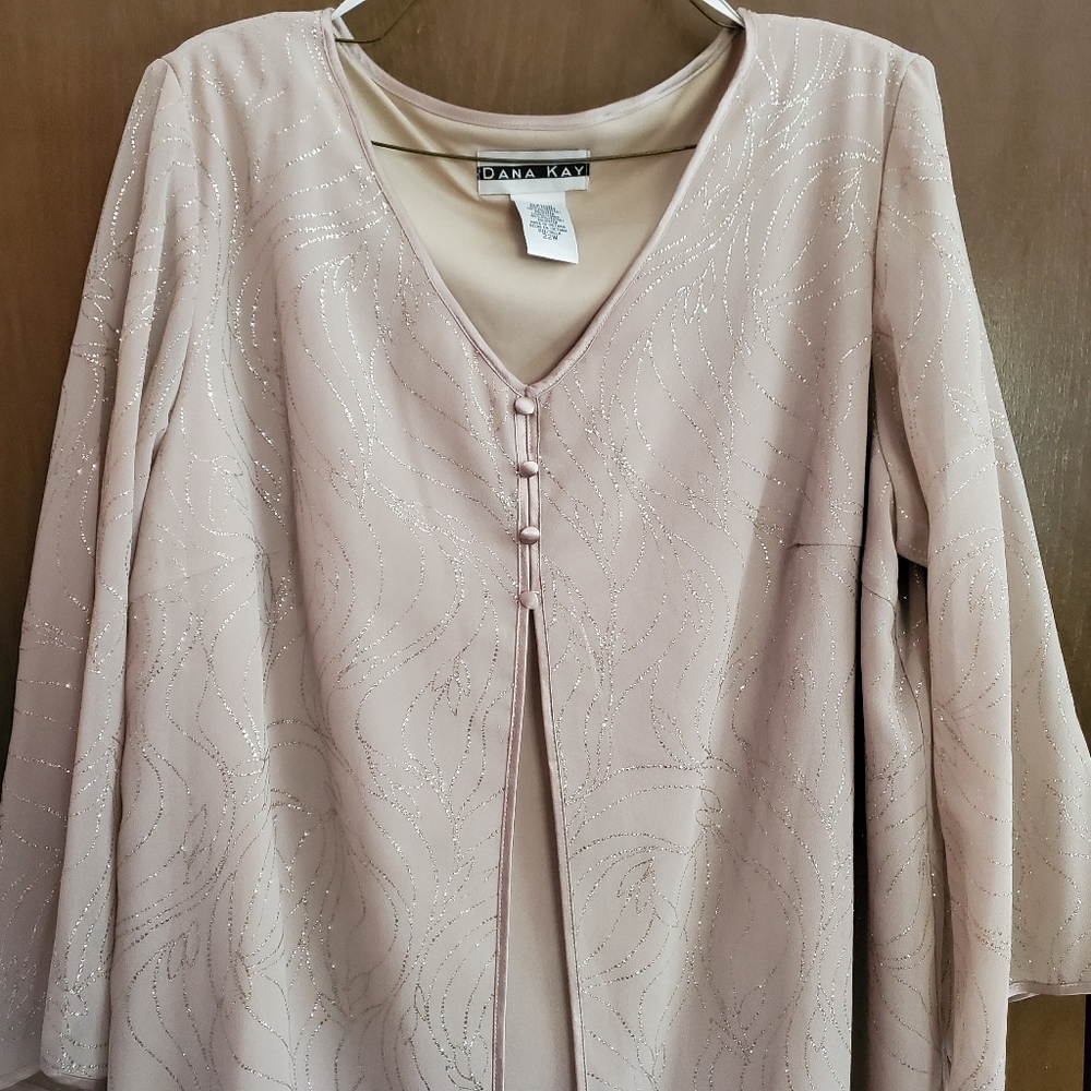 Dana Kay Tan Nude Cream Dress w/ Overlayer - Picture 2 of 5